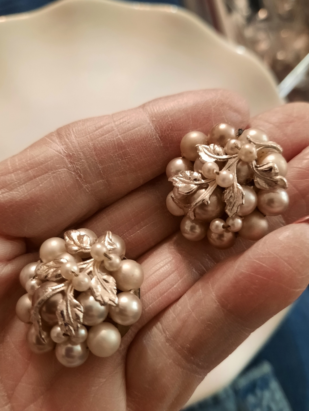 Gold Pearl Cluster Clip-On Earrings - Vintage-Inspired